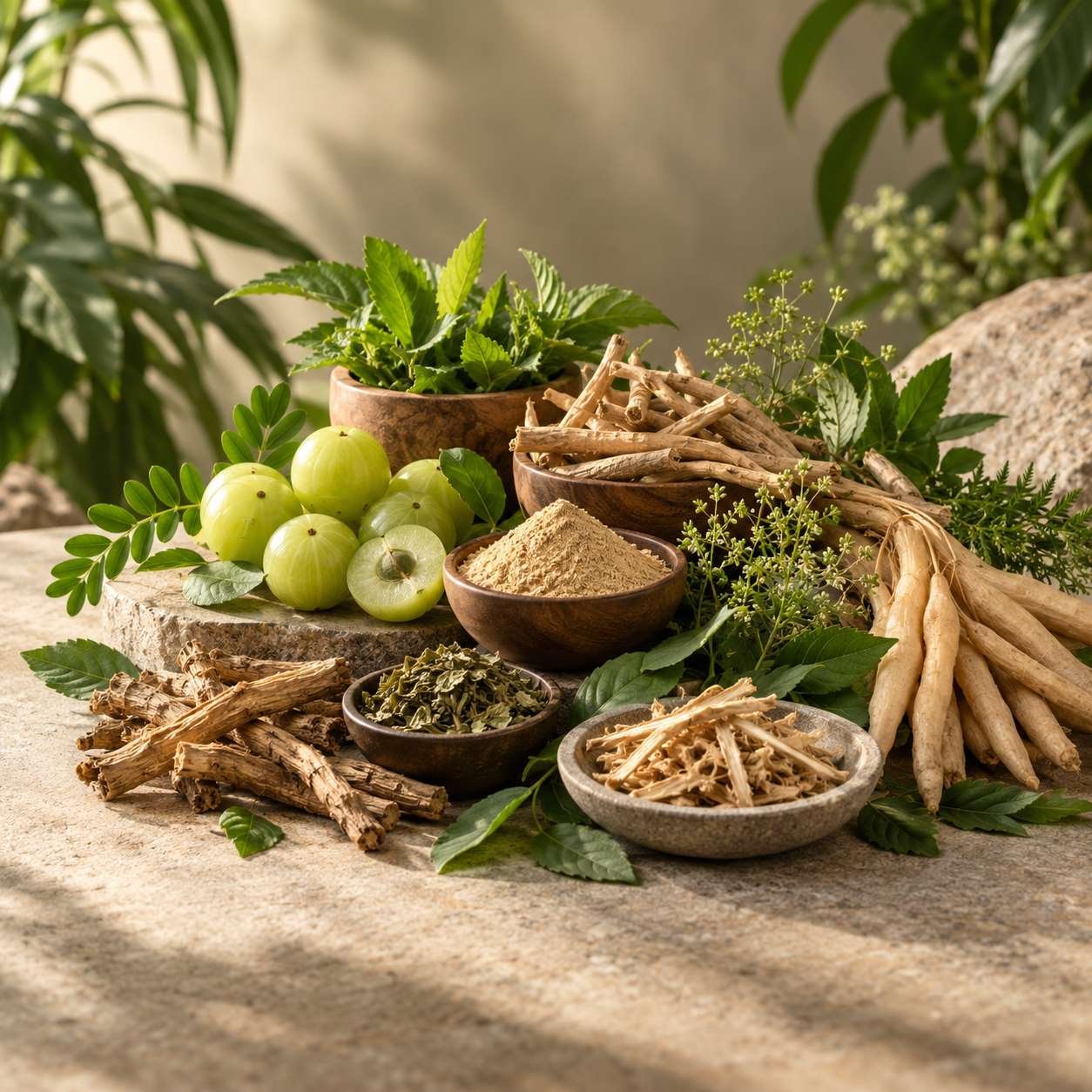 Natural herbs and botanical ingredients representing PURICULT Health & Wellness